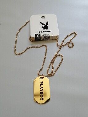 Playboy Gold Tone Dog Tag Necklace NWT
